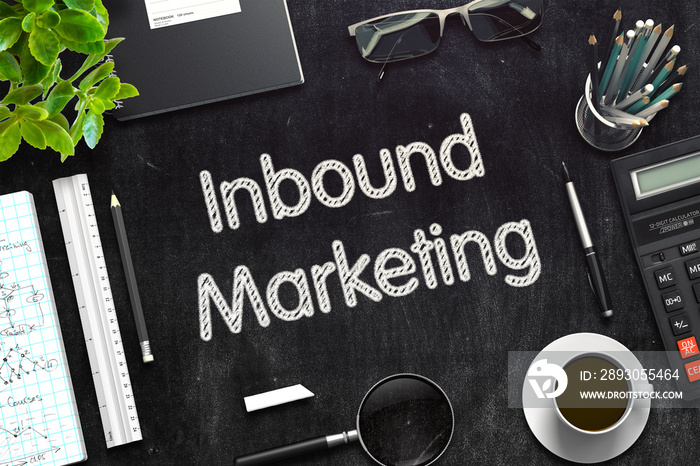 Inbound Marketing. Business Concept Handwritten on Black Chalkboard. Top View Composition with Chalk