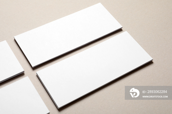 Blank cards on light background. Mock up for design