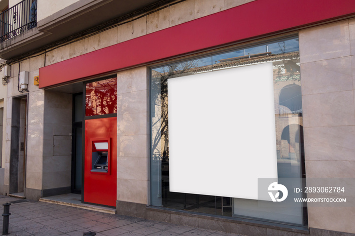 Blank billboard mock up in a bank office