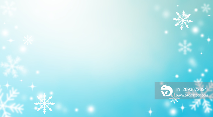 abstract blur beautiful glowing blue color gradient background with shining falling snowflakes cryst