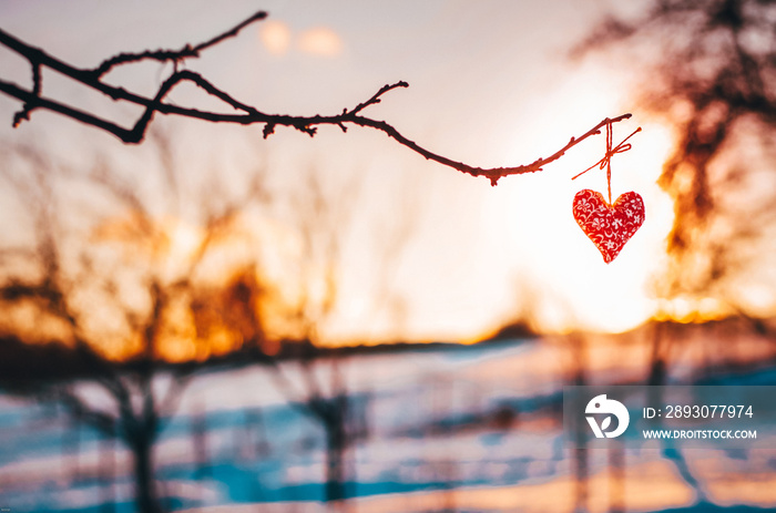 Hearts and snowy nature - valentine photo with copy space