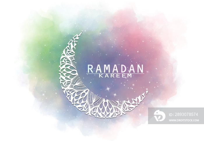 Abstract crescent moon graphic design and night sky watercolor digital  art painting for Ramadan Kar