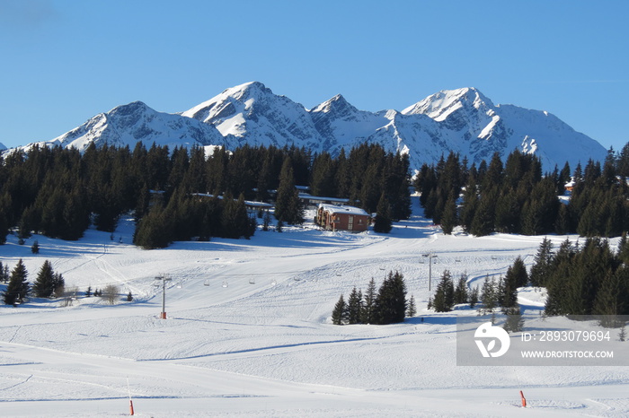 Rhône-Alpes- Savoie - Les Saisies - Vue sur les montagnes et pistes de ski