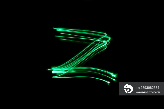 Long exposure photograph, light painting photography.  Letter z of an alphabet series, single letter