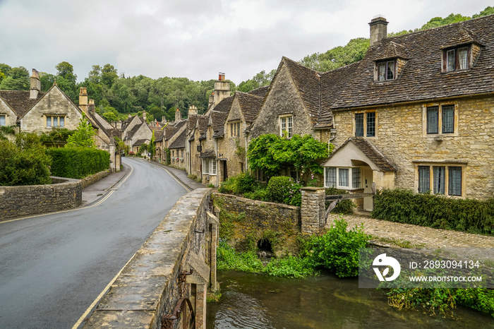 Village of Castle Combe, Wiltshire, UK. Bridge over River Bybrook