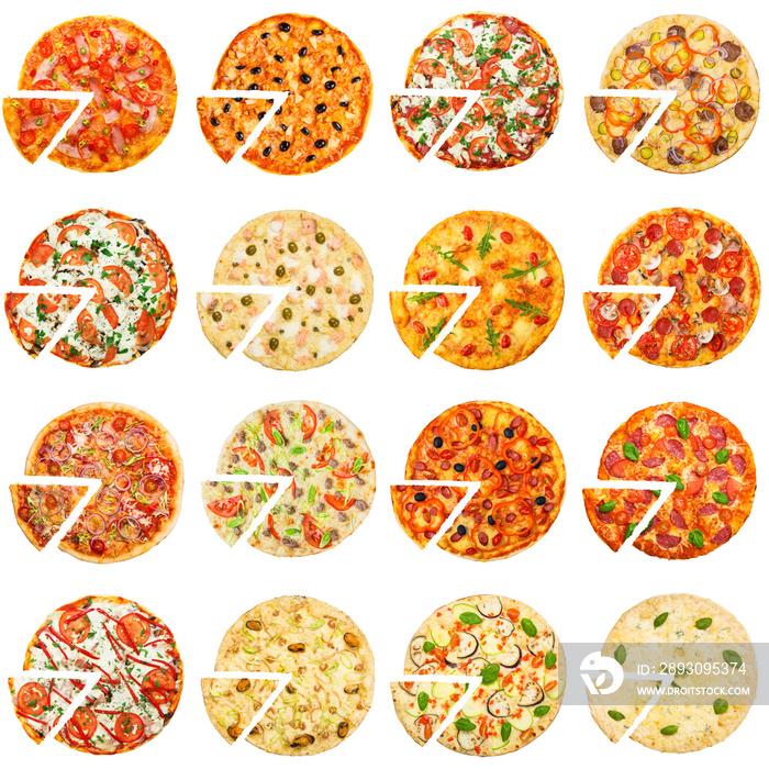 Different pizzas set, top view