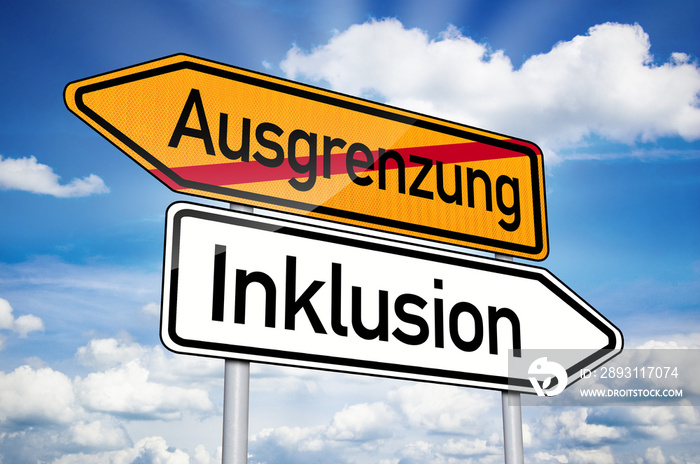 Wegweser mit Inklusion und Ausgrenzung