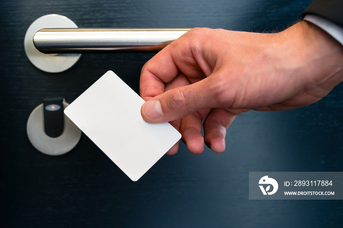 electronic keycard for room door in modern hotel