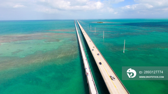 佛罗里达群岛上的桥，鸟瞰图