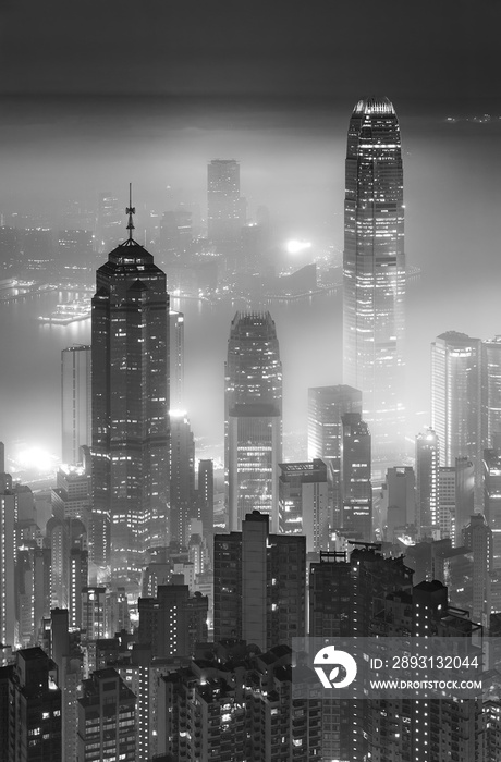 香港维多利亚港朦胧的夜景