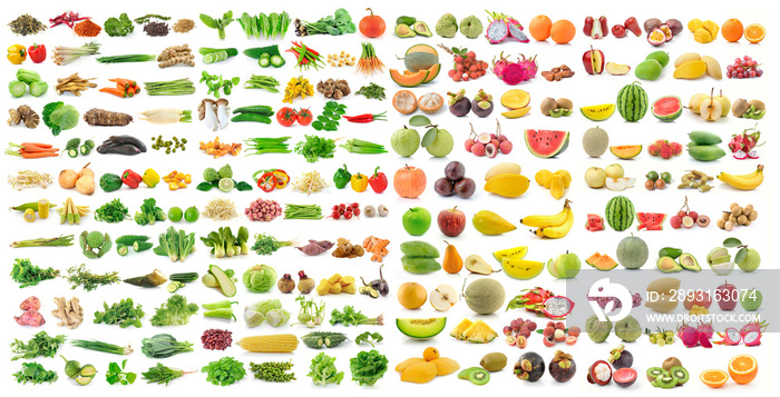 白色背景的蔬菜和水果