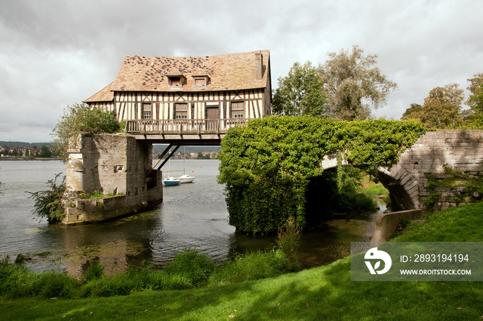 The old mill on medieval bridge in Vernon, Normandy