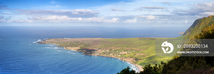 Kalauppa、Molokai及其受保护半岛的鸟瞰图，该半岛是Hansens患者的家园