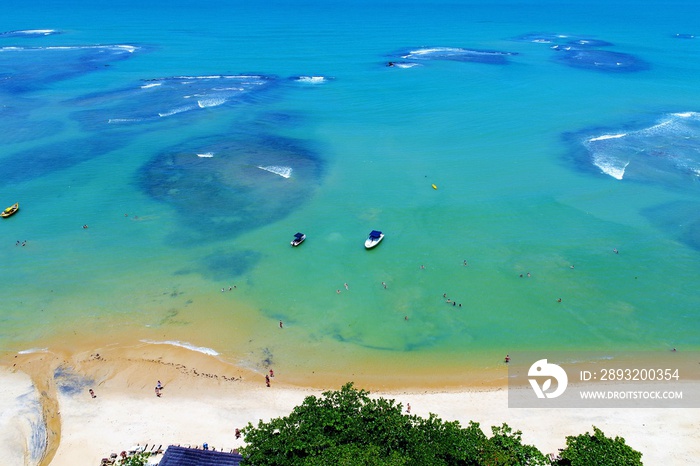 Aerial view of a paradise beach with crystal water. Fantastic landscape. Great beach view. Trancoso,