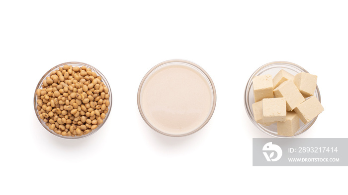 Soy products for good health. Soybeans, soy milk, tofu