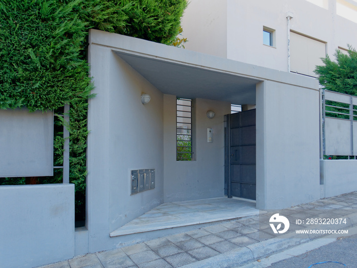 modern house entrance metallic gray door, Athens Greece