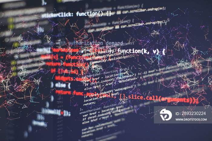 Software developer programming code. Abstract computer script code.