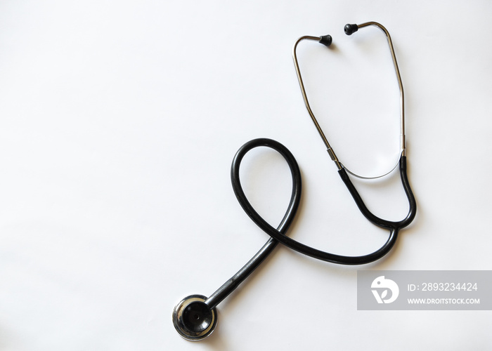 Medical stethoscope or phonendoscope in black isolated on white background