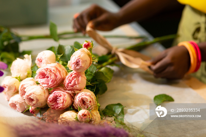 Close up of roses that lying on table