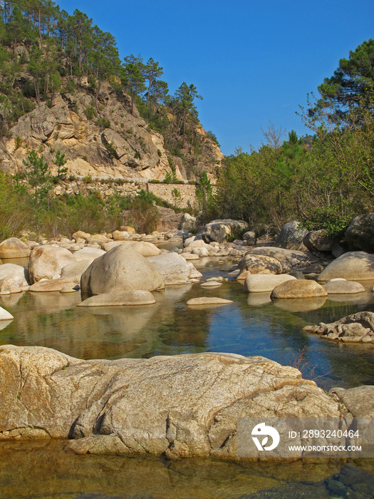 Gorges of the Solenzara River on Corsica island.