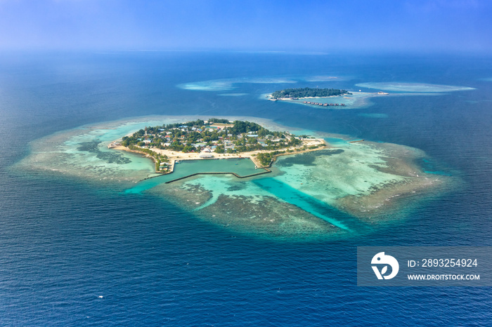 Malediven Insel Urlaub Paradis Meer Bodufolhudhoo und Nika Island Ari Atoll Textfreiraum版权空间