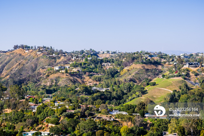 Scattered houses on one of the hills of Bel Air neighborhood, Los Angeles, California