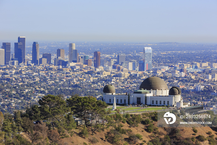 Los Angeles afternoon cityscape with Griffith Observatory