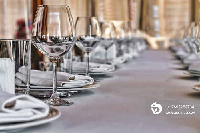 Banquet hall in the restaurant. Concept: Serving. Celebration Anniversary Wedding
