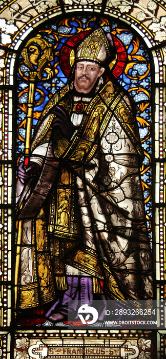 Saint Francis de Sales , stained glass, Saint Vincent de Paul church, Paris