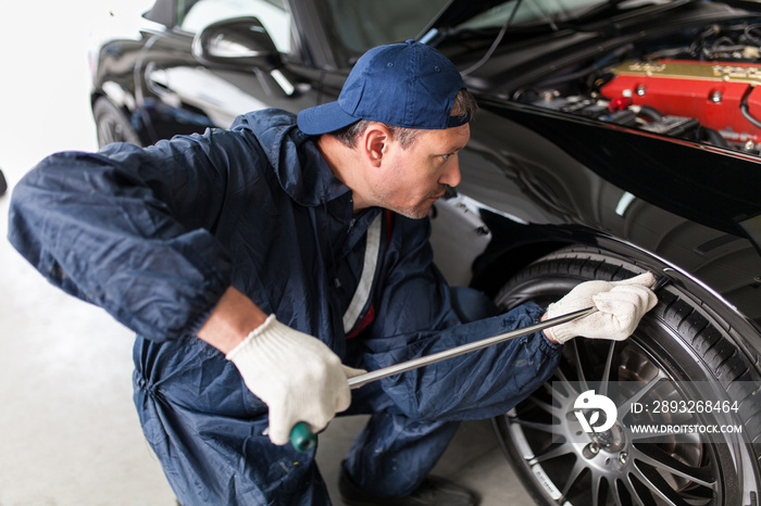 Sports car in a workshop