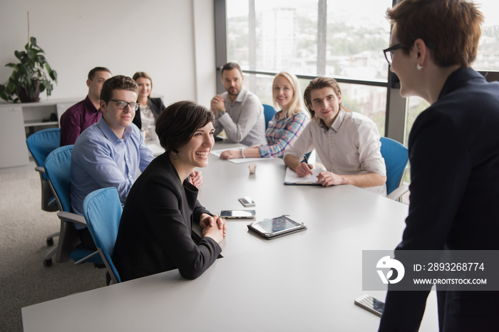 Group of young people meeting in startup office