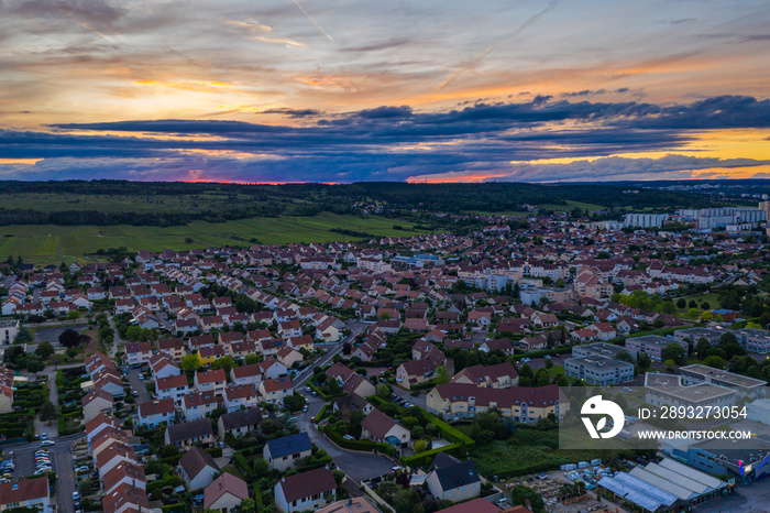 Beautiful sunset sky and Dijon city townscape scenery in summer