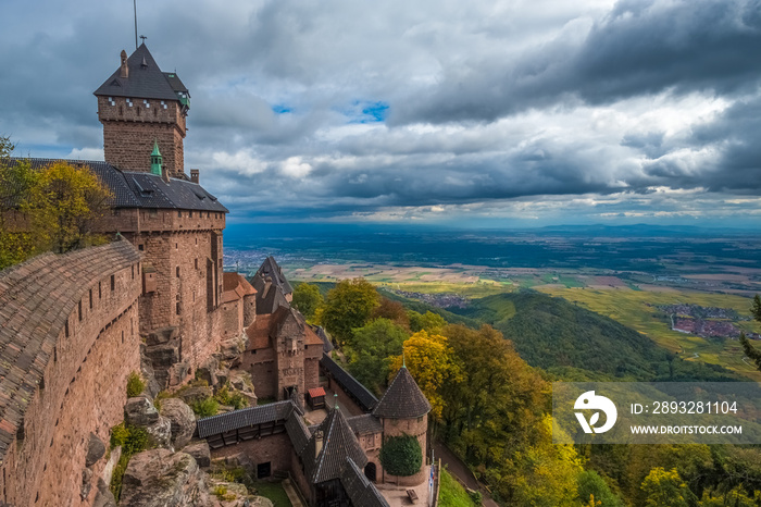 The Chateau du Haut-Kœnigsbourg, a medieval castle in the Vosges mountains, Orschwiller, Bas-Rhin, A