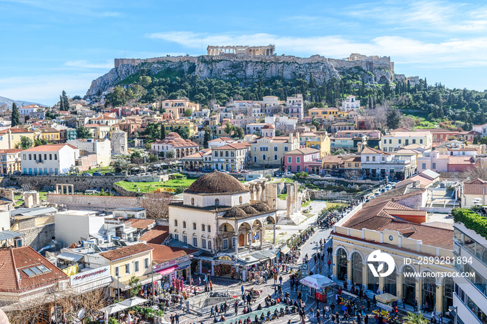 希腊雅典卫城全景。