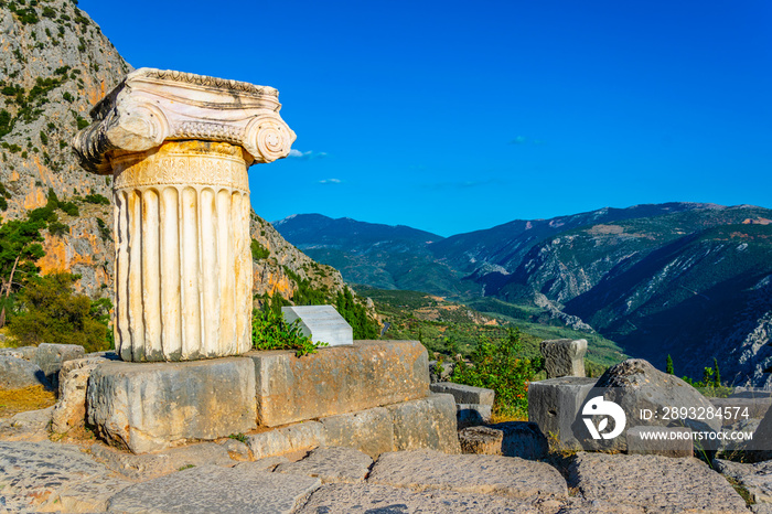 an old column situated at the ancient Delphi site in Greece
