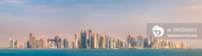 Skyline of West Bay and stony bank Doha, Qatar