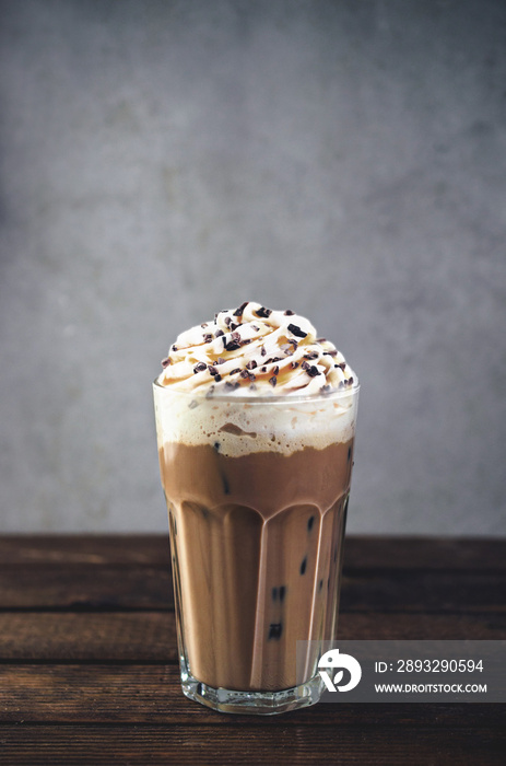 Cold frappe coffee with whipped cream