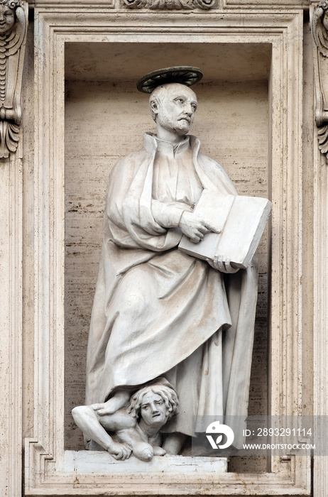 Saint Ignatius of Loyola on the facade of the Church of the Gesu, mother church of the Society of Je