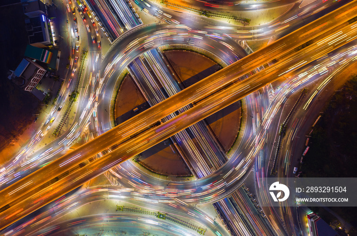 Aerial view of road junction, Intersection in thailand