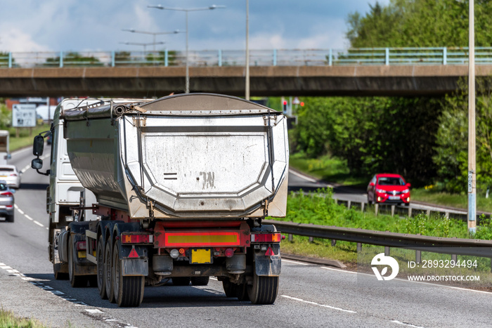 tipper lorry truck on uk motorway in fast motion