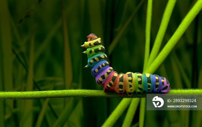 Rainbow Caterpillar 3D model macro
