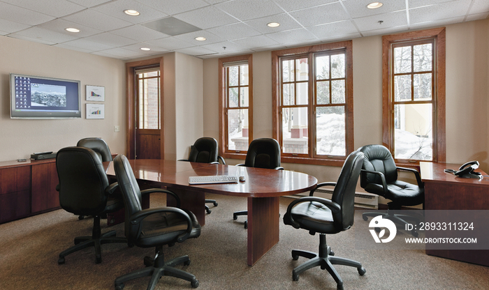 Conference table and chairs in board room