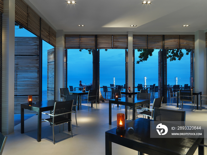 Dining area of The Library resort; Hat Chaweng at dusk