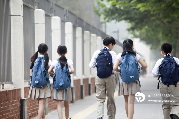 活泼的小学生在路上