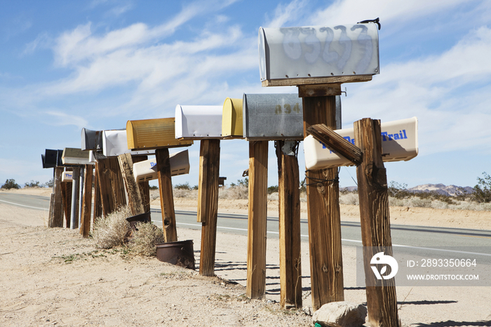 Row Of Mailboxes Along Desert Road