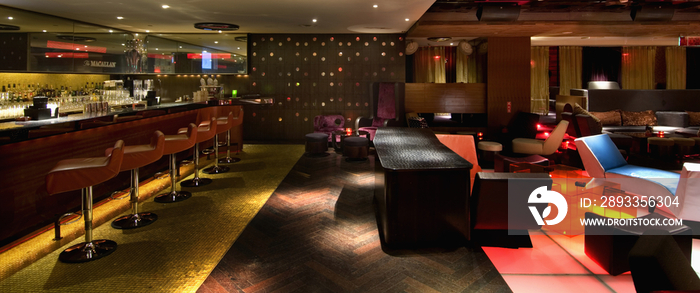 Interior of modern bar area in nightclub