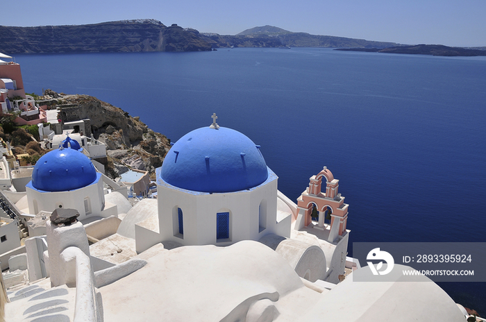 Blue domed church in Santorini Island