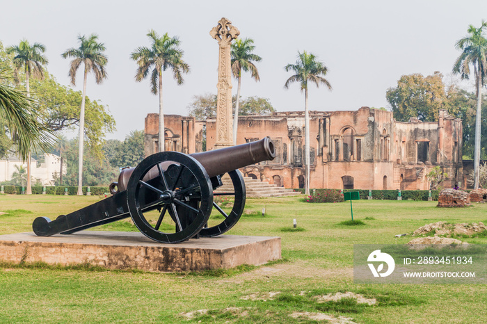 Cannon at the Residency Complex in Lucknow, Uttar Pradesh state, India