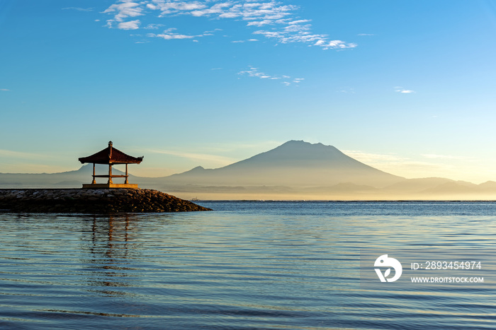 Sunrise at Sanur Beach with Mt Agung as a background