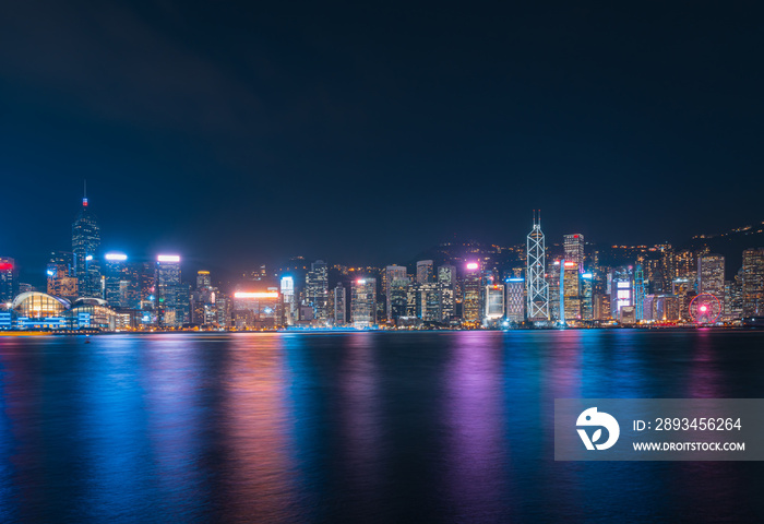 香港夜景。维多利亚港观景